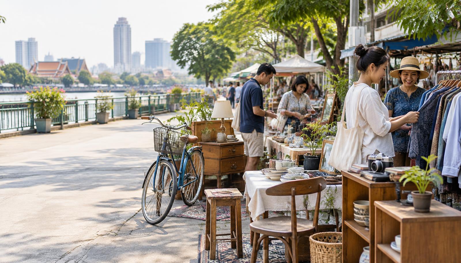 ตลาดสินค้ามือสองริมแม่น้ำในกรุงเทพฯ